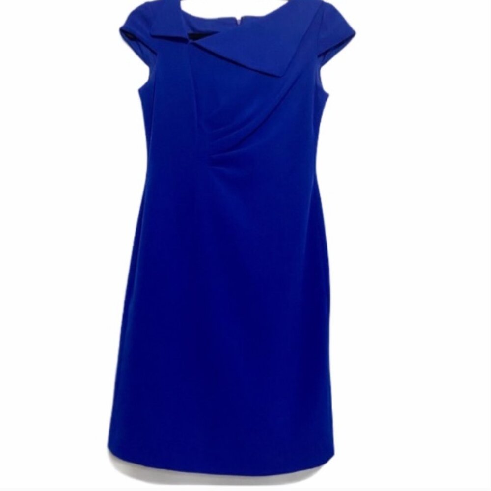 Tahari Cobalt Blue Cap-Sleeve Sheath Dress